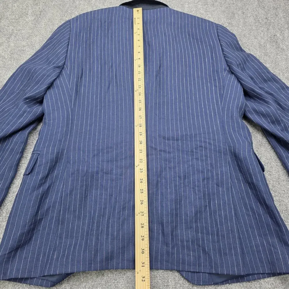 Lands End Blazer Mens 42 Blue Pinstripe Linen Two Button Sport Coat Jacket